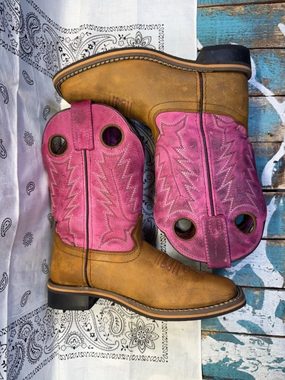 Smoky Mountain Boots Brown/Pink Leather Kids Cowboy Western 3920C Size 1R EUC